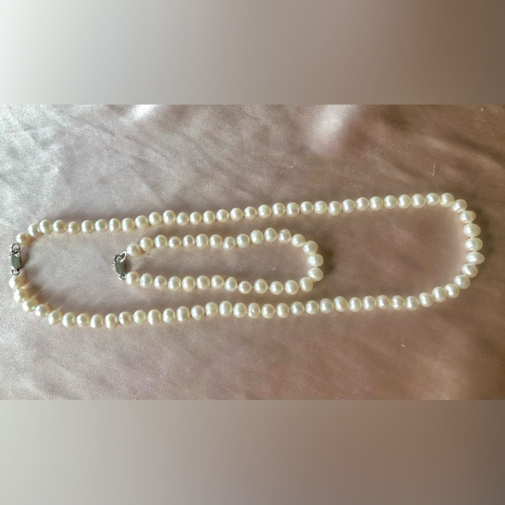 genuine Pearl necklace/bracelet set -925 - Picture 2 of 10